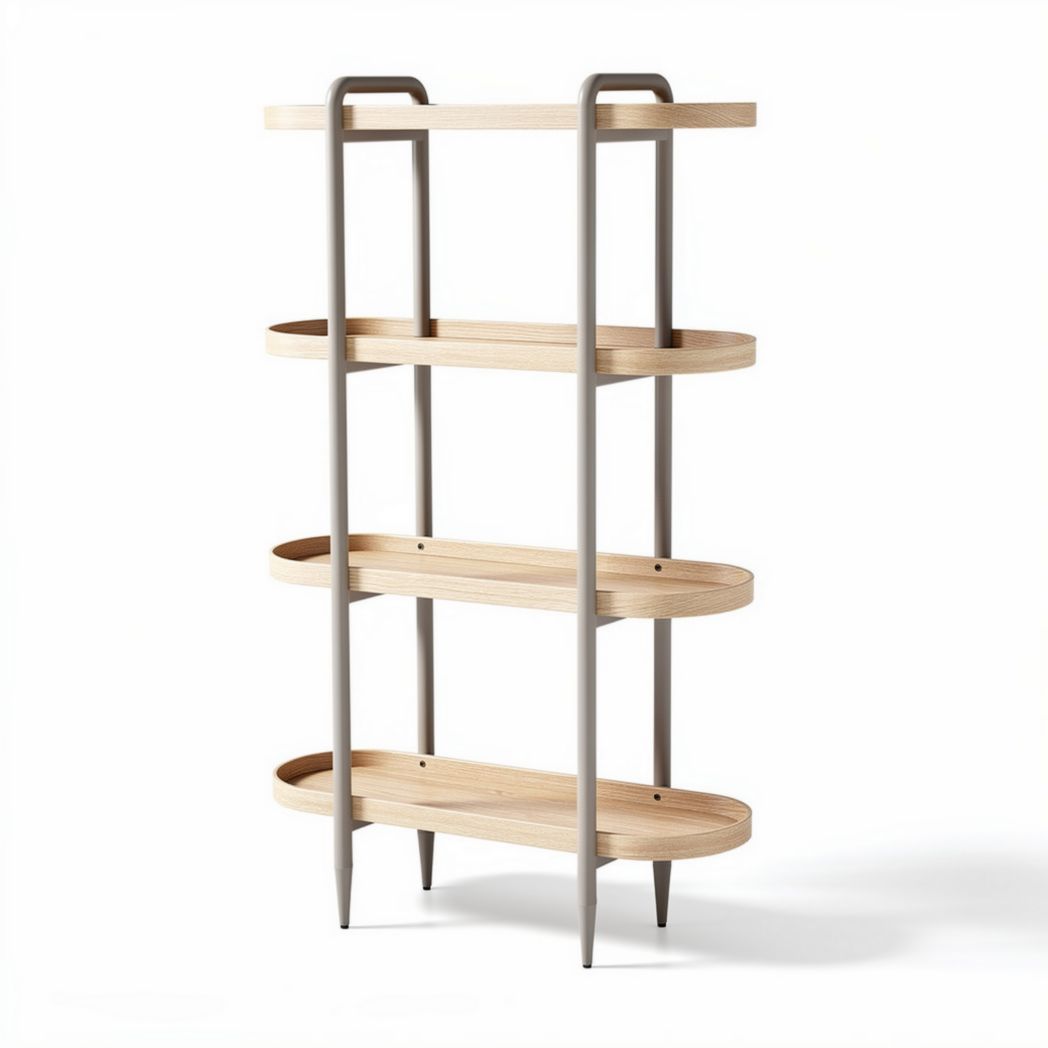 Wooden shelf system with metal frame for living room storage 90 x 40 x 160cm
