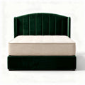 Velvet upholstered bed frame with padded headboard in green 200 x 160 x 40cm