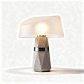 Concrete table lamp with a white plastic shade and geometric design 25 x 25 x 45cm