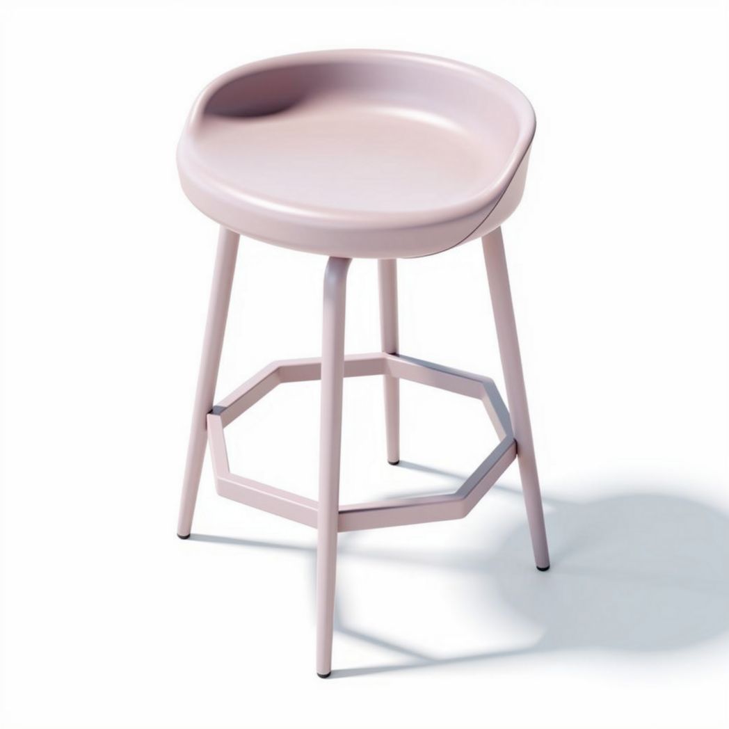 Pink plastic stool with hexagonal metal frame for indoor use 40 x 40 x 75cm