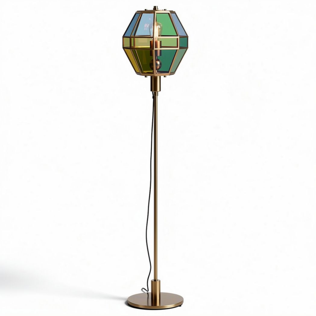 Stained glass floor lamp with gold metal base for living room decor 50 x 30 x 150cm