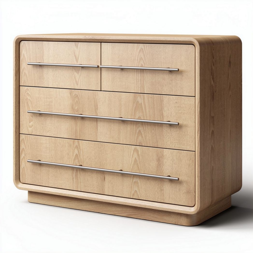 Wooden dresser with five storage drawers and sleek metal handles 120 x 80 x 50cm