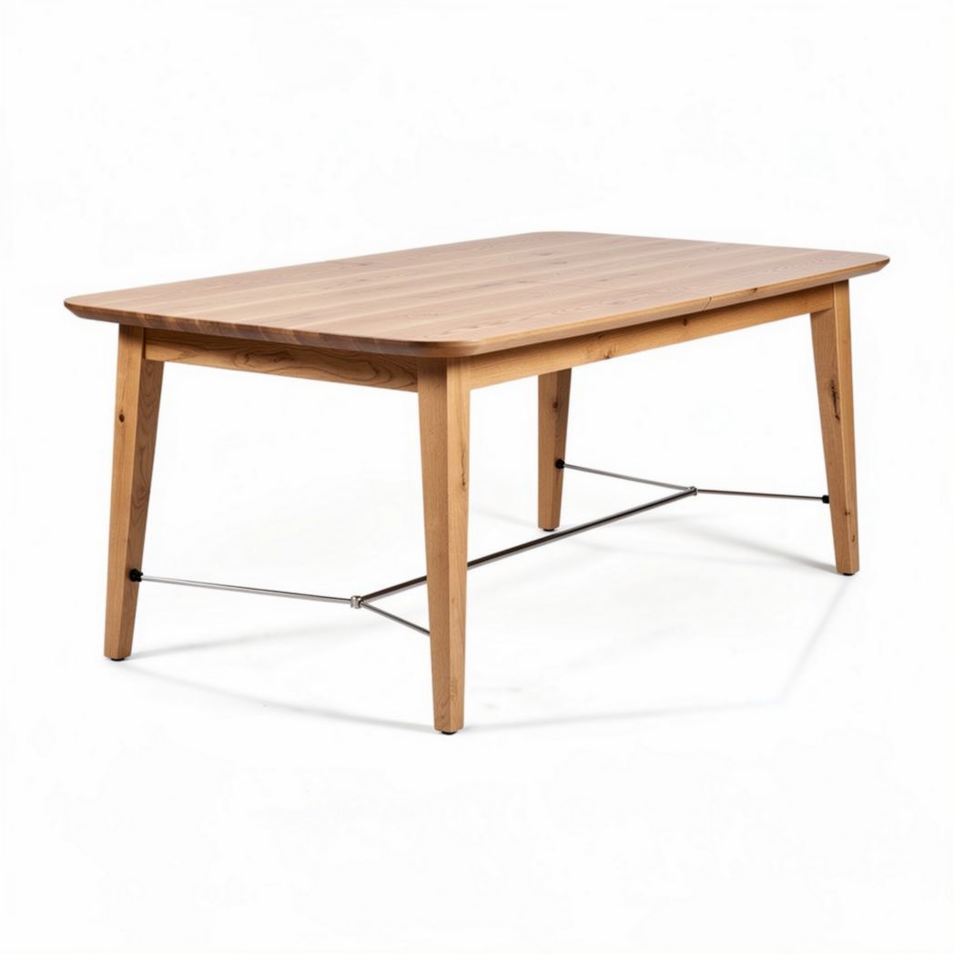 Wooden dining table with rectangular top and metal support 150 x 75 x 75cm