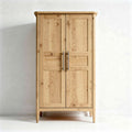 Natural wood wardrobe with double doors and brushed metal handles 80 x 40 x 180cm