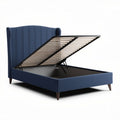 Upholstered storage bed with lift-up frame in navy blue 210 x 160 x 100cm