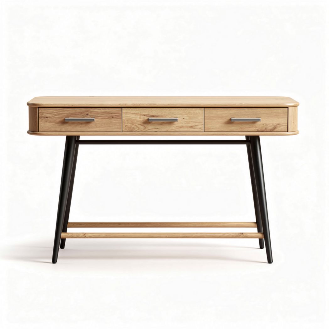 Wooden writing desk with three drawers and metal legs 100 x 40 x 75cm