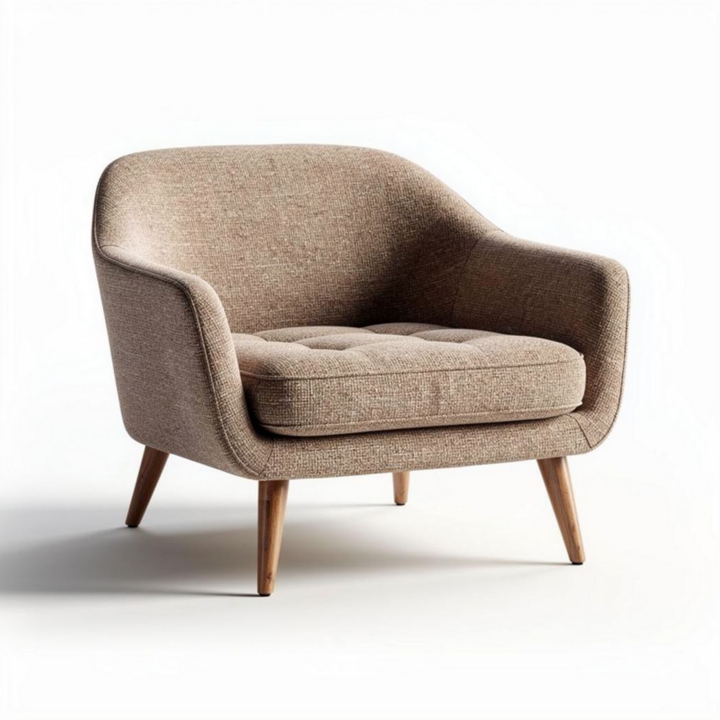 Fabric armchair with wooden legs in beige 80 x 75 x 75cm for living room use