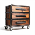 Rolling industrial style storage cart with three wooden drawers 60 x 40 x 70cm