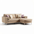 L-shaped sectional sofa with removable cushions in beige fabric and chrome legs