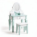 Kids wooden vanity set with mirror and stool in green and white 60 x 40 x 120cm