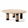 Oval coffee table with wooden top and ribbed metal legs 100 x 60 x 40cm